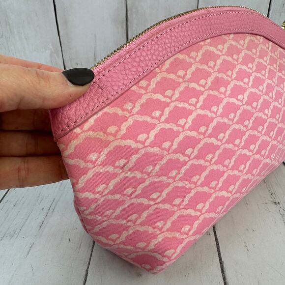 J. McLaughlin Pink Initial "H" Makeup Bag Gold Leather Zipper - Picture 8 of 14